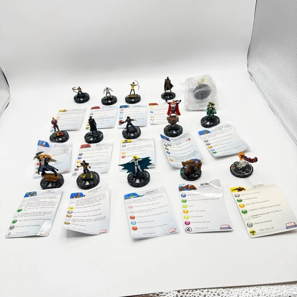 Heroclix Marvel Uncommon, Super Rare, Unique Mixed‎ Lot of 15 with Cards Lot I